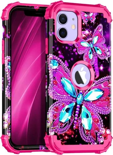 Vista 28 de Miqala Funda para iPhone 12, iPhone 12 Pro, que brilla en la oscuridad, tres capas, resistente a los golpes, protección de plástico duro + funda
