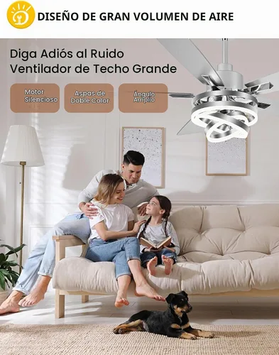 Vista 5 de Modernos ventiladores de techo de 52 pulgadas con luces, color plateado Remote/APP, 3 Adjustable Rings, 2550ML, 3000-6000K, Reversible DC Motor