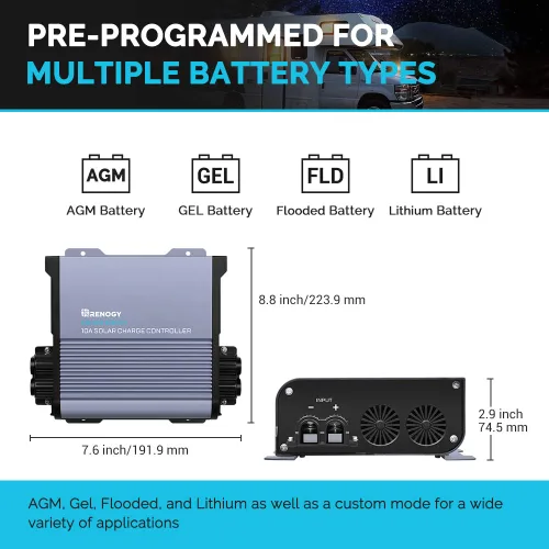 Vista 3 de Renogy Boost 10A 36V/48V CC de entrada automática MPPT controlador de carga solar LCD pantalla regulador de panel solar apto para baterías AGM, GEL