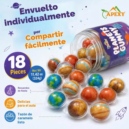 Vista 6 de Apexy Mixed Planets - Dulces Gomosos con Centro Líquido Afrutado Sin Grasa, Divertidos y Deliciosos Dulces Temáticos del Espacio Ideales