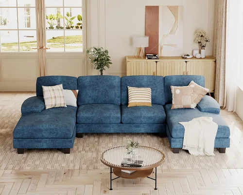 Vista 14 de JUMMICO Sofás Seccionales para Sala de Estar, Sofá en Forma de U con Tela de Chenilla, Sofá Moderno de 4 Asientos con Almohadas Removibles para Gris