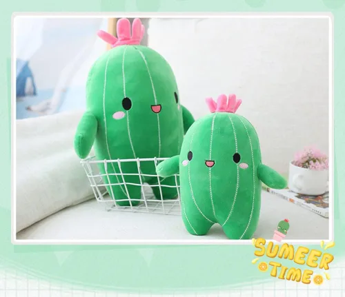 Vista 2 de NatureMan Juguete de peluche de cactus con cara sonriente, súper lindo, almohada de felpa suave de cactus, decoración creativa de plantas de cactus