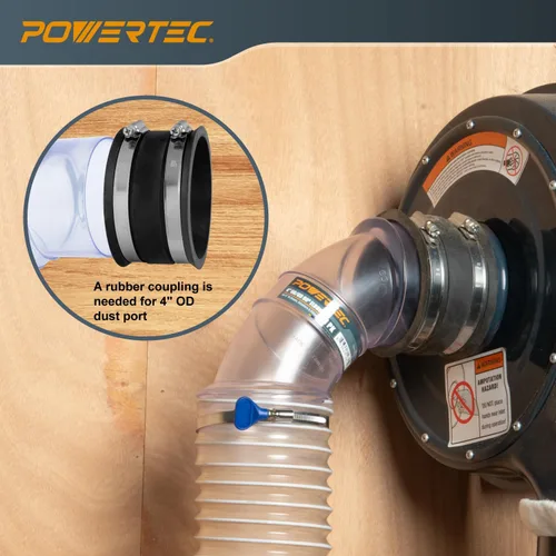 Vista 4 de POWERTEC 70364 Codo de 90 grados de diámetro exterior de 4 pulgadas para conector de manguera de recolección de polvo de 4 pulgadas (transparente)