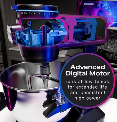 Vista 4 de GE Profile - Batidora de pie inteligente, báscula inteligente integrada y tecnología de detección automática, cuenco de acero inoxidable de 7 Negro