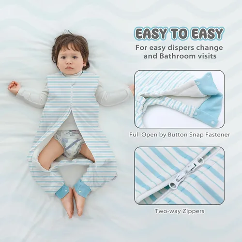 Vista 3 de Saco de dormir para bebé con pies 2.5 TOG de invierno para niños pequeños, saco de dormir de algodón peinado para bebés