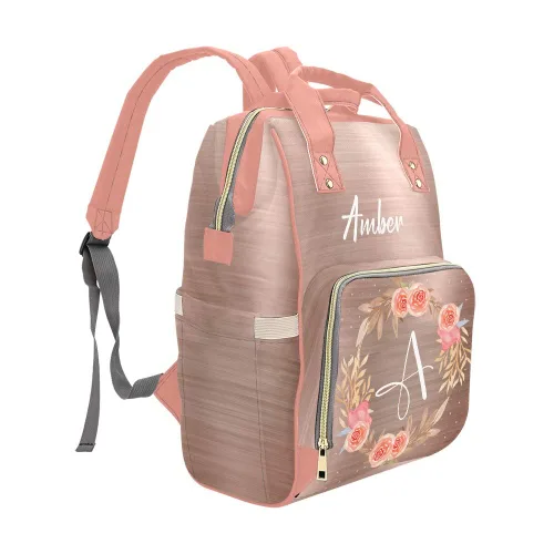 Vista 3 de Bolsas de pañales de flores impresas Mochila con nombre Bolso de bebé personalizado Bolsa de pañales de enfermería Regalos, Personalizado 1