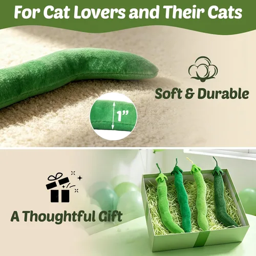 Vista 6 de CiyvoLyeen Juguete de hierba gatera, juguetes para gatos de frijoles verdes, suministros interactivos, pateador, verduras, vegano, salud dental