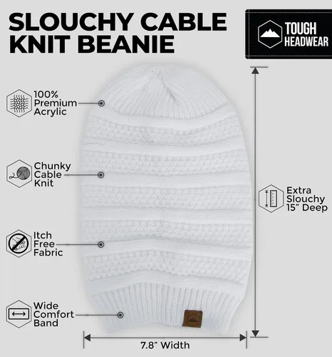 Vista 9 de Slouchy Cable tejido Gorro de lana por Tough Headwear – Gorro de lana de gran tamaño Sombreros Gorros Graves Sombreros Para Hombres y Mujeres