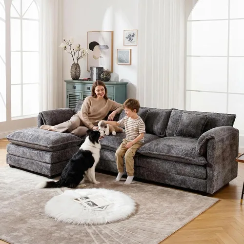 Vista 3 de GNIXUU Sofá seccional modular en forma de L de 112" tipo nube, sofás seccionales modernos de chenilla para sala de estar, cómodo sofá de 4 plazas