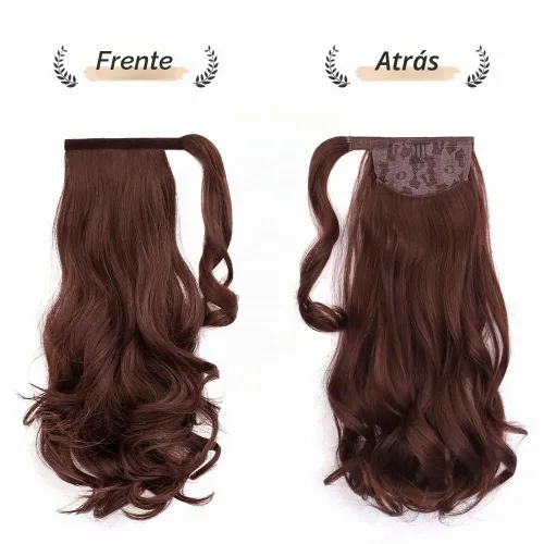 Vista 4 de Extensiones de cabello de cola de caballo de 16 pulgadas con clip Caoba