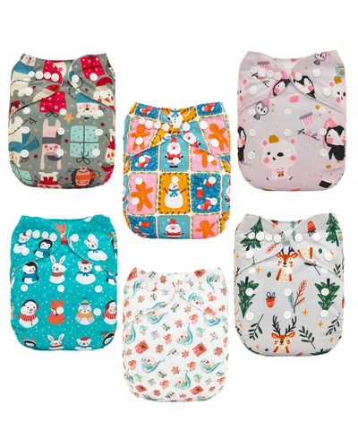 Vista 11 de ALVABABY Pañales de tela para bebé, talla única, ajustable, lavable, reutilizable para bebés y niños, paquete de 6 con 12 inserciones 6BM101