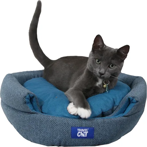 Vista 2 de Travel Cat Meowbile - Casa para gatos de interior, 25 x 18 x 17 pulgadas, cama y cueva para gatos convertible y duradera de alta calidad