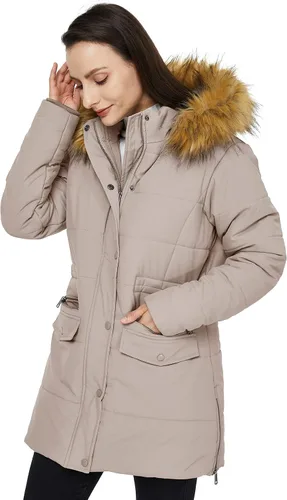 Vista 4 de WenVen Chaqueta acolchada impermeable de invierno para mujer con capucha de piel