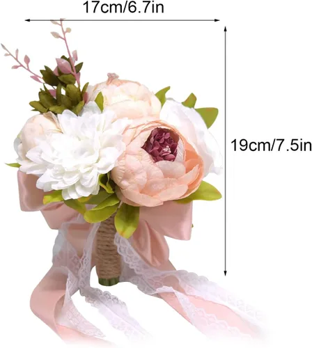 Vista 2 de Ramo de boda artificial, ramos de boda de 12 pulgadas para novia, ramo de dama de honor, ramos románticos, rosas artificiales para boda, bricolaje