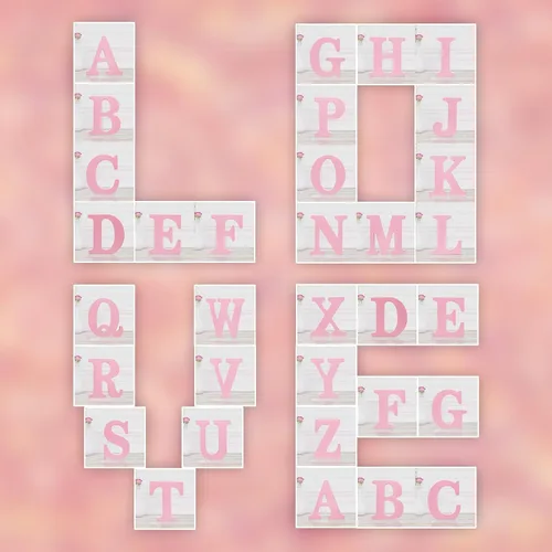 Vista 7 de Letras de madera rosa de 4 pulgadas, letras de madera sin terminar para decoración de pared, letras decorativas de pie en rodajas, decoración