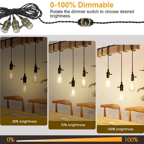 Vista 2 de Kit de cable de luz colgante de 3 luces enchufables con interruptor