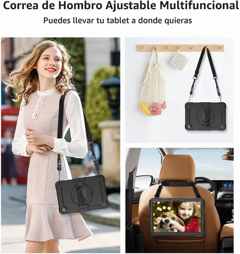Vista 6 de DUNNO Funda para Samsung Galaxy Tab A9+ Plus de 11 pulgadas 2023, a prueba de golpes con protector de pantalla, soporte giratorio de 360°, correa