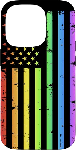 Vista 17 de Funda LGBT para iPhone 17 con diseño de bandera estadounidense arcoíris