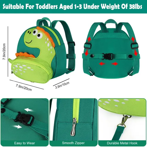 Vista 2 de Accmor Mochila con arnés para niños pequeños con correa, lindas mochilas con dinosaurios con enlace antipérdida en la muñeca, lindas pulseras