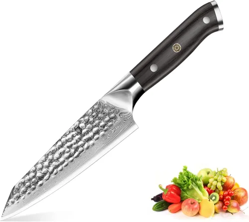 Vista 9 de Juego de 3 cuchillos de damasco con acero de damasco VG10 de alta calidad, juego de cuchillos de cocina japoneses profesionales ultra afilados