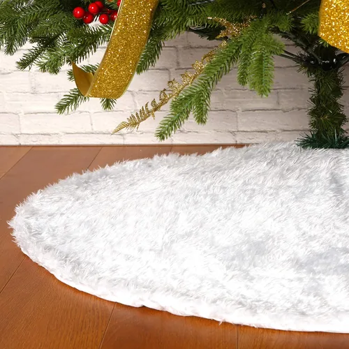 Vista 5 de Sattiyrch Falda de árbol de Navidad de piel sintética blanca de 36 pulgadas, cubierta de base de árbol de felpa suave para árbol de 4 a 5.5 pies