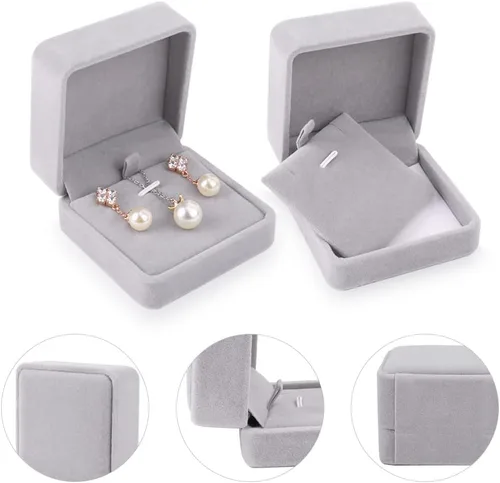 Vista 6 de iSuperb Juego de 2 cajas de regalo de terciopelo gris para collar, joyero, 3.1 x 1.6 x 2.8 pulgadas