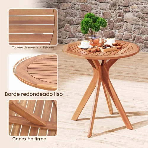 Vista 7 de Tangkula Mesa bistró de madera de acacia de 27.5 pulgadas, mesa redonda de madera con base en X, mesa de bistró lateral de café para jardín, patio