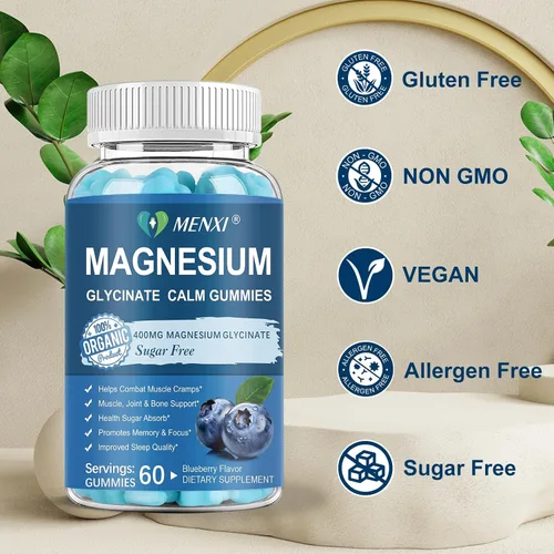 Vista 3 de Gomitas de magnesio de 600 mg por porción: glicinato de magnesio 400 mg y malato de magnesio 200 mg, suplemento de magnesio y potasio sin azúcar