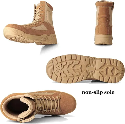 Vista 5 de Zivopah Botas tácticas militares para hombre, botas de trabajo con cremallera lateral, botas de combate duraderas