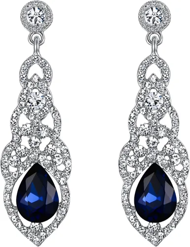Vista 9 de BriLove - Pendientes colgantes de novia con diseño de lágrima, estilo Art Deco, huecos y de candelabro para mujer negro (Black Black-Tone)