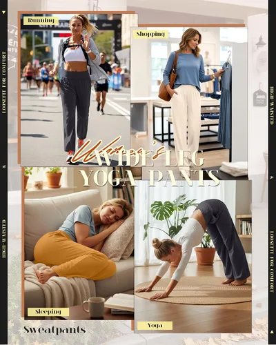 Vista 192 de Neer - Conjunto de 3 pantalones de yoga de pierna ancha para mujer - Pantalones deportivos cómodos, holgados, de cintura alta y casuales
