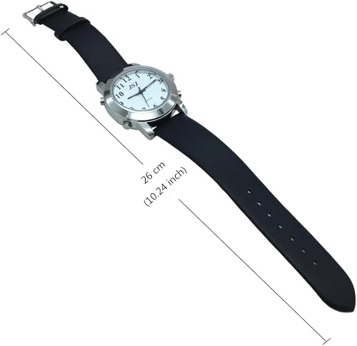 Vista 7 de VISIONU Reloj parlante español para personas ciegas o personas con discapacidad visual con alarma de cuarzo, correa de cuero, Moderno