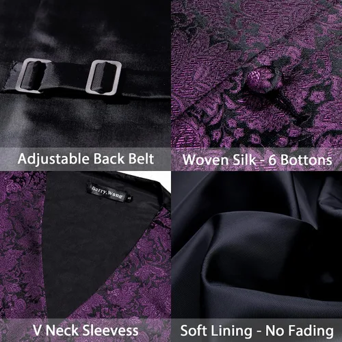 Vista 6 de Barry.Wang Chaleco de traje con cuello en V de cachemira para hombre, chaleco de jacquard de seda formalocio, conjunto de 5 piezas