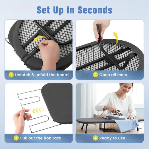 Vista 8 de Tabla de planchar de mesa, pequeña tabla de planchar plegable con soporte de hierro, mini tabla de planchar portátil para espacios pequeños, mesa