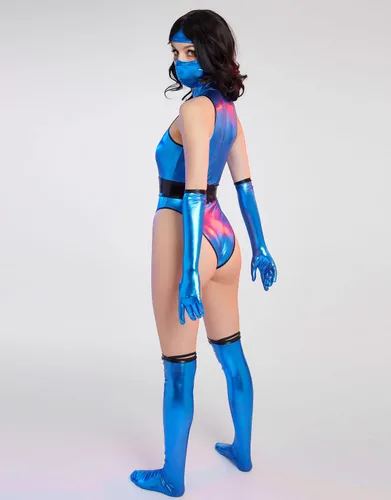 Vista 3 de Cosplay.fm Traje de ninja para mujer, disfraz de cosplay con máscara y guantes