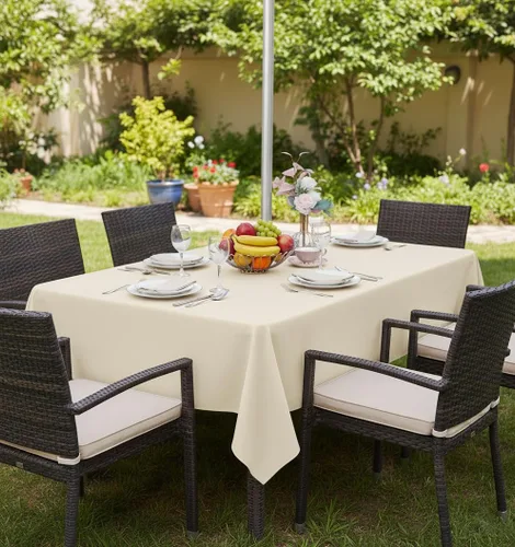 Vista 2 de Fitable Cubierta de Mesa Ovalada Oblonga para Exteriores e Interiores - Mantel Lavable Impermeable Sin Arrugas con Cremallera y Orificio para Beige