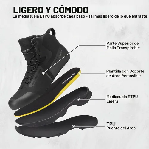 Vista 6 de NINGO Botas de trabajo impermeables con punta suave para hombres, zapatos Negro