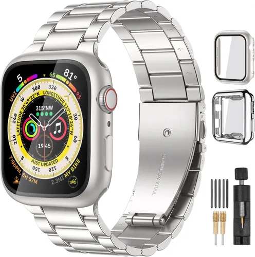 Vista 24 de Lerobo Compatible con Apple Watch Band de 1.732 in 1.654 in 1.575 in 1.496 in 1.614 in 1.772 in 150.9 ft 1.929 in, correa de metal de acero
