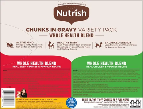 Vista 8 de Nutrish Whole Health Blend Trozos en Salsa Paquete Variado Comida Húmeda para Perros, Lata de 13 oz., 12 Unidades (Rachael Ray)