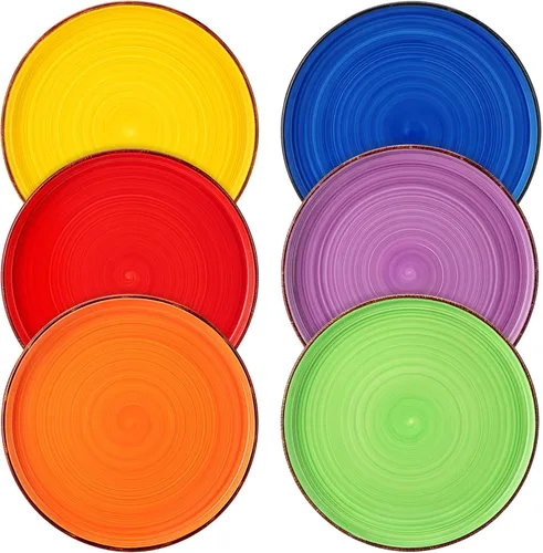 Vista 11 de vancasso Bonita platos de ensalada de 8.5 pulgadas, juego de pequeños platos de cena de cerámica, juego de 6 platos de postre, aptos para Azul