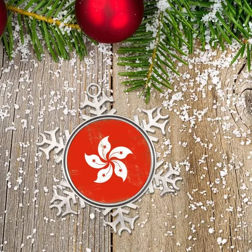 Vista 6 de Merry Christmas Metal Snowflake Christmas Ornaments Retro China Hong Kong Flag National Flag Ornaments Winter Decorations for Christmas Tree Xmas