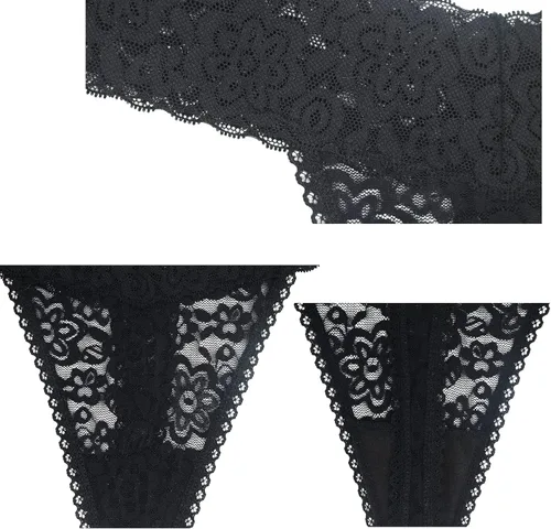 Vista 6 de Tangas de encaje para mujer, talla grande, ropa interior sexy con espalda en T elástica, ropa interior para mujer, paquete de 5610