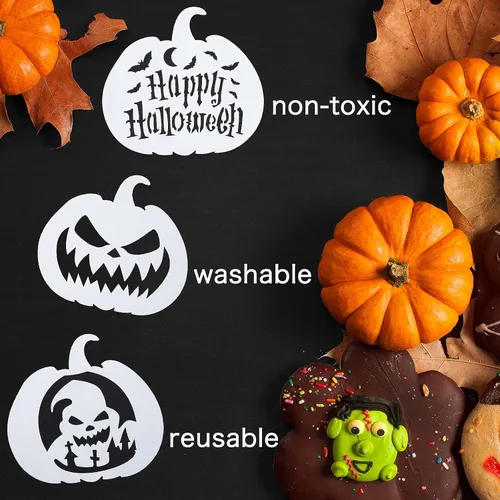 Vista 3 de Plantillas decorativas de calabazas de Halloween de 16 piezas de plantillas de calabaza de plástico reutilizables de dibujo de calabaza plantillas