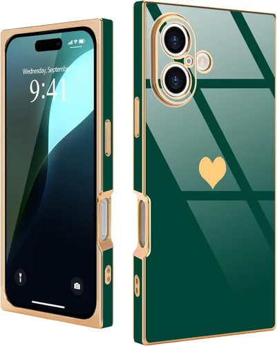 Vista 30 de Compatible con iPhone 12 Funda Rectangular Bonita Chapado Dorado Lujo Corazón de Amor Funda de Teléfono para Mujeres Niñas A Prueba de Golpes