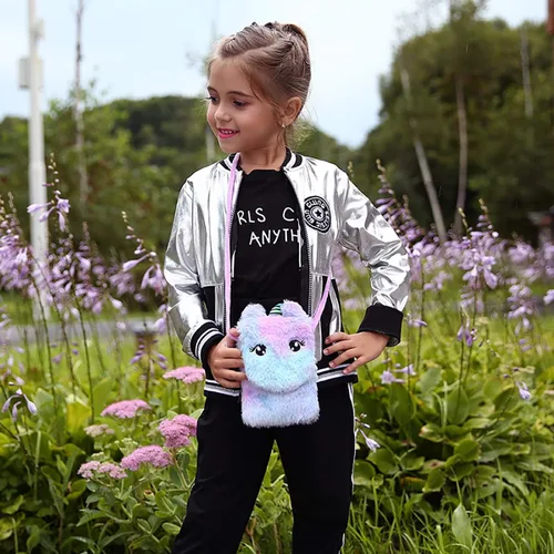 Vista 3 de Bolso de bolso de la bolsa del teléfono celular del unicornio de la felpa colorida de las muchachas de los niños Mini Cross