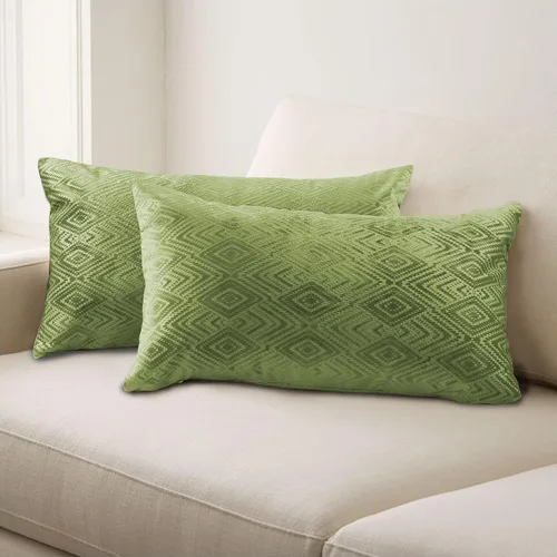 Vista 2 de Home Soft Things Ikat - Fundas de almohada de terciopelo de 2 piezas, 14 x 26 pulgadas, aguacate, funda de almohada decorativa lumbar sólida