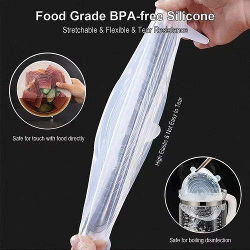 Vista 4 de Tapas elásticas de silicona, paquete de 12 unidades, 6 tamaños, reutilizables, sin BPA, para almacenamiento de alimentos, aptas para microondas