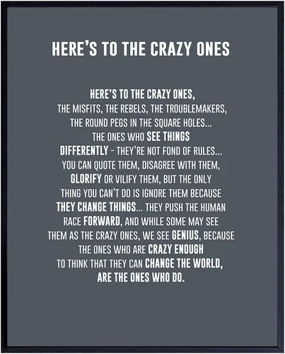 Vista 10 de Heres to the Crazy Ones Cita Motivacional Empresarial - Lámina Artística de 8 x 10 pulgadas, Decoración del Hogar ENMARCADA - Póster de Arte