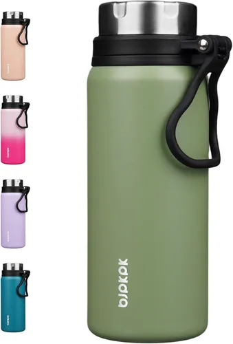 Vista 44 de BJPKPK Botella de agua aislada de 24 onzas con asa, sin BPA, botella térmica de viaje de acero inoxidable reutilizable, botella de agua grande, Negro