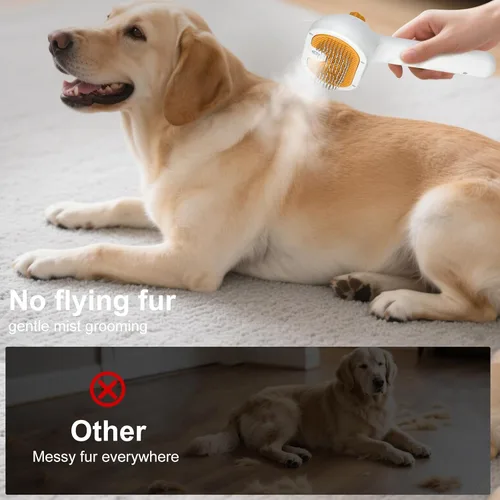 Vista 4 de Juego de cepillos de vapor para mascotas 3 en 1 para perros y gatos, peine de aseo con aerosol, herramienta de desfurado, depilación asistida por